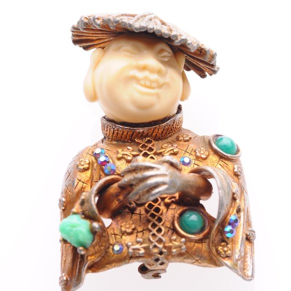 Hargo Creations Jewelry - Rare Har Laughing Chinaman Brooch with Rhinestones